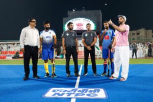 Rajdhani Royals vs Nyayadhani Knights, Match 1 of the Chhattisgarh Hockey League 2026, at Sardar Vallabhbhai Patel International Hockey Stadium, Raipur, on 22 October 2026.